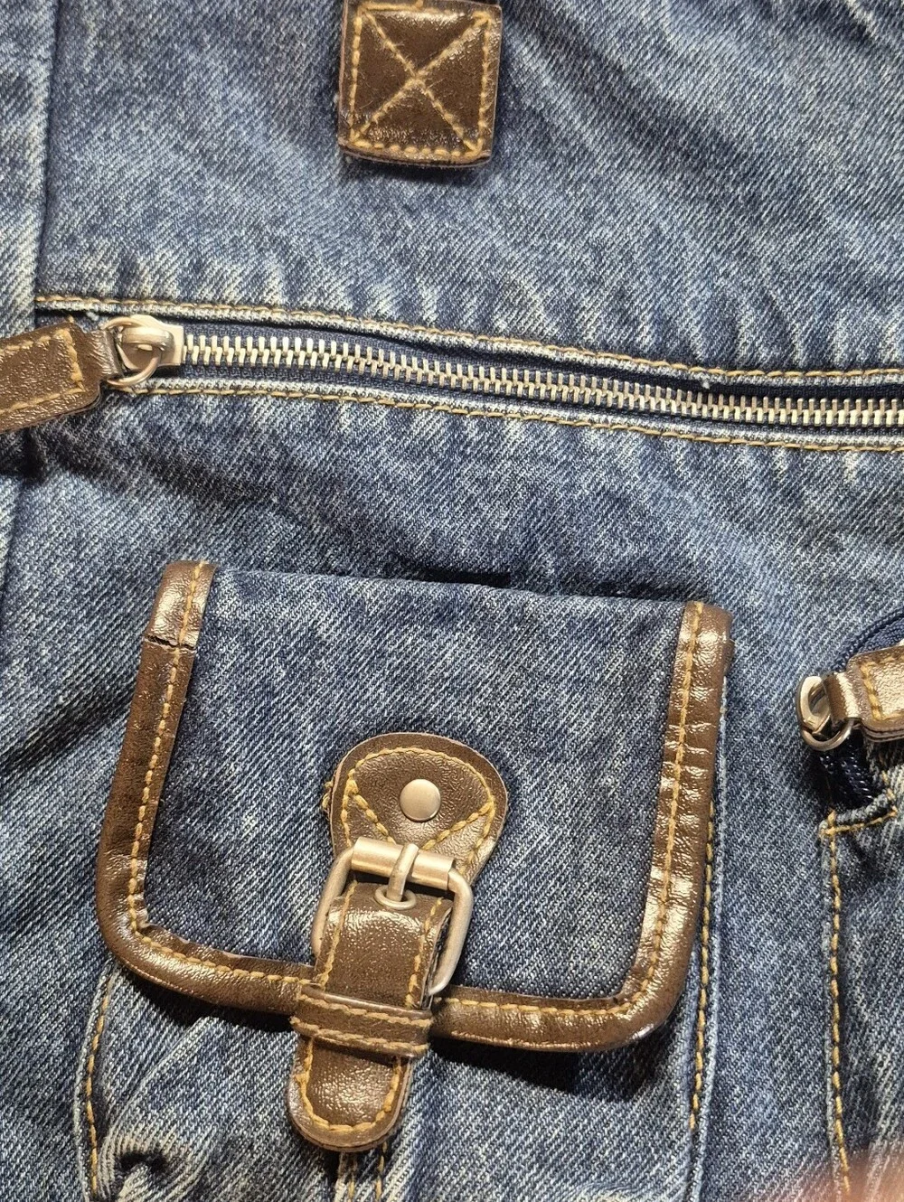 Denim Hobo Crossbody Bag With Leather Trim